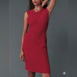 Anthropologie Red Ruffle Neck Textured Mini Dress Large